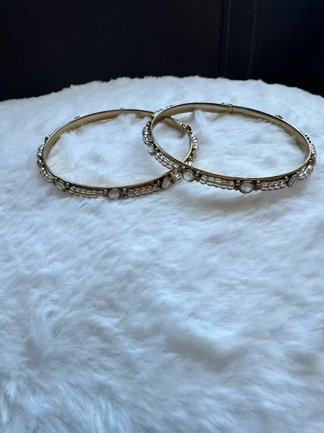 Set of 2 Gold Tone Rhinestone Bangles image indicator(3)