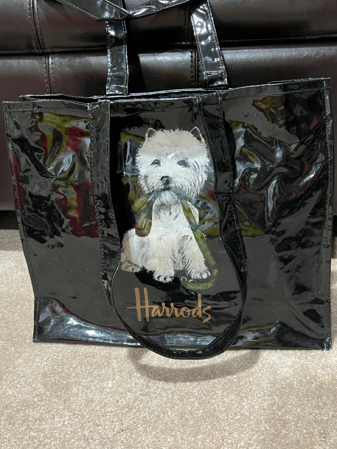 Harrods London Black Wide Tote Bag with Zipper