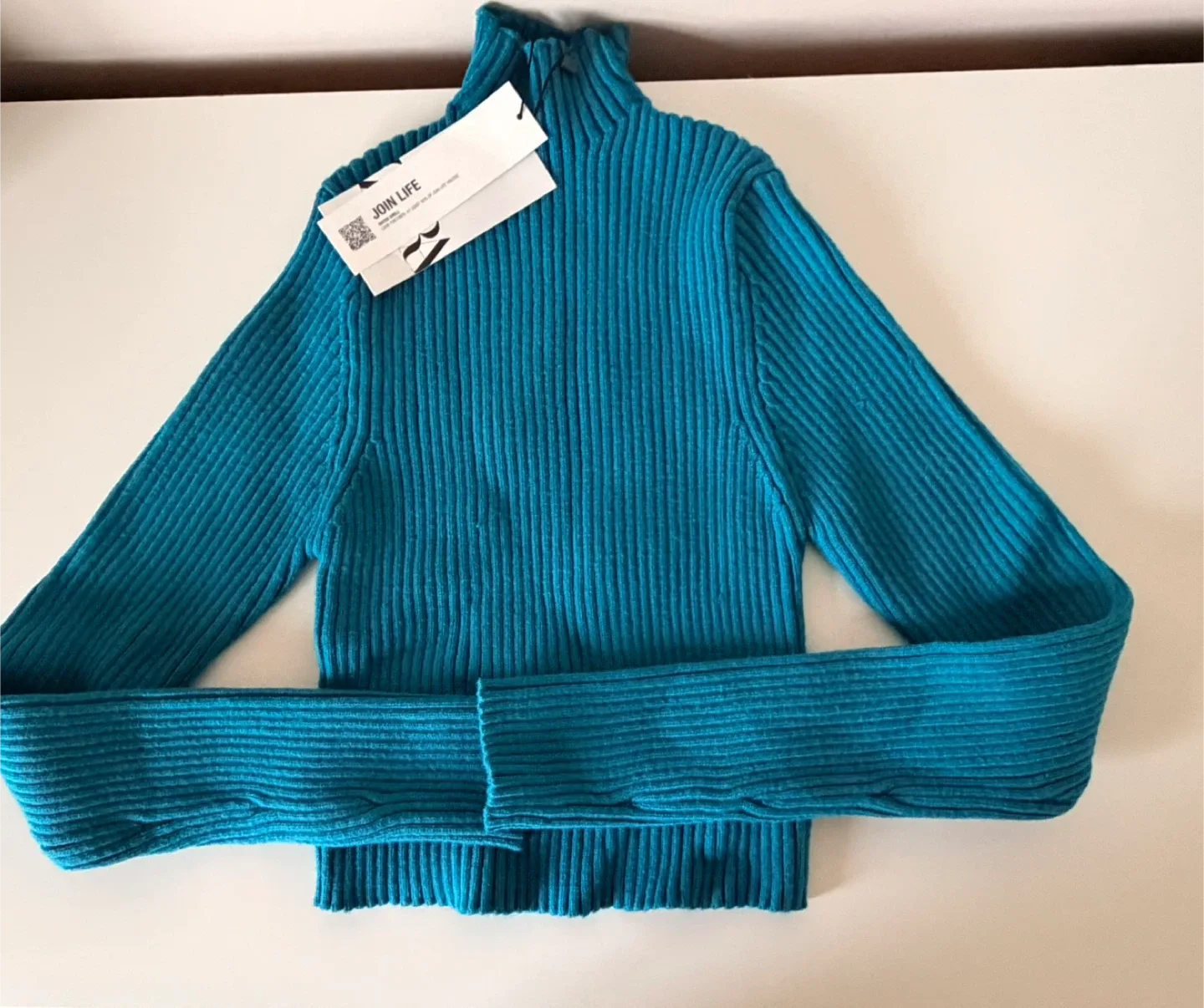 Zara Ribbed Knit Turtleneck - Teal - Small