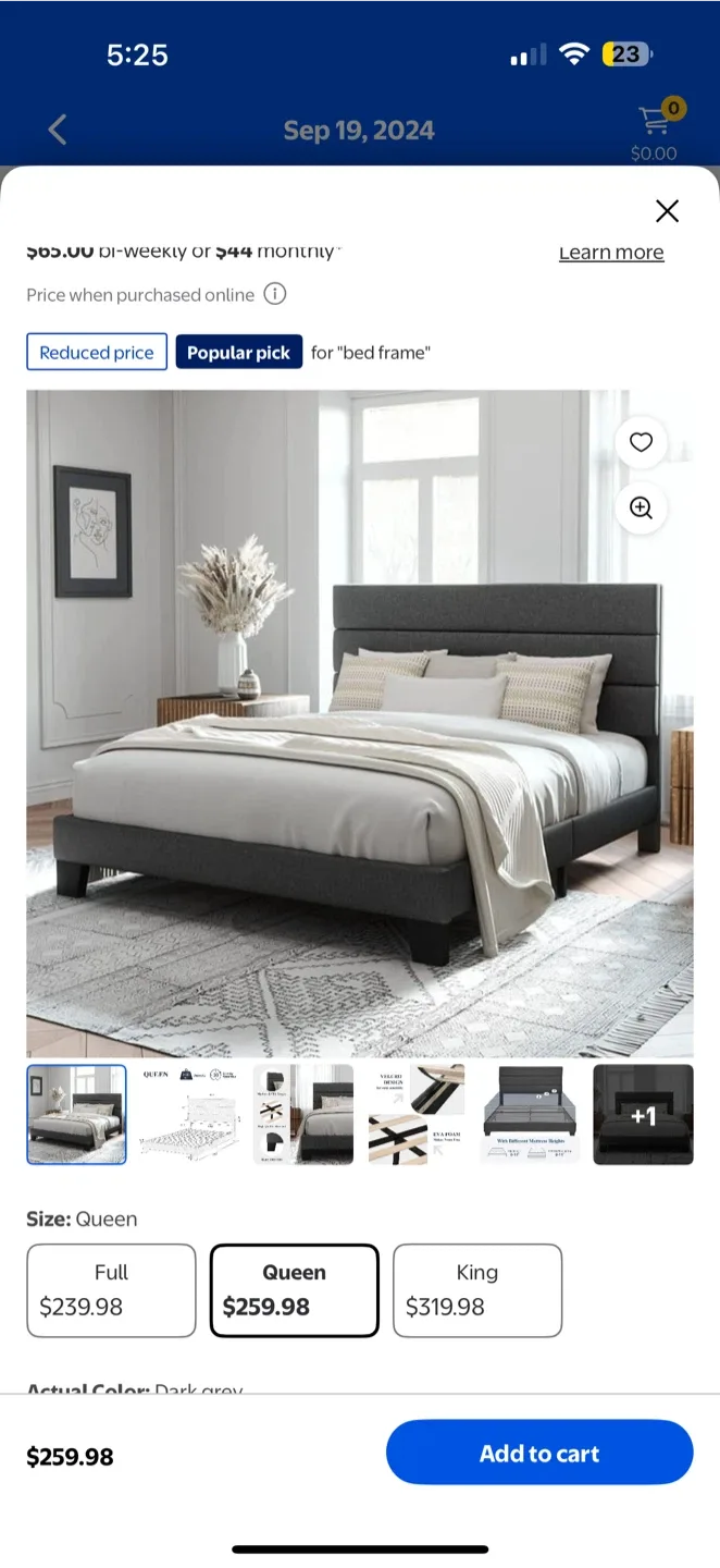 Queen Size Dark Grey Bed Frame