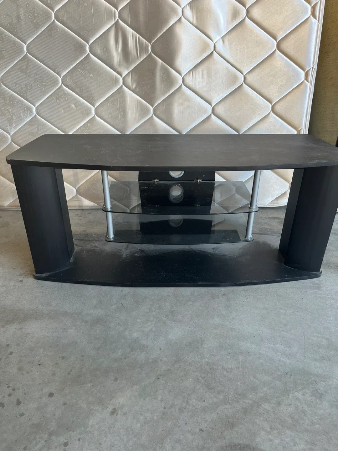 Black TV Stand with Glass Shelves