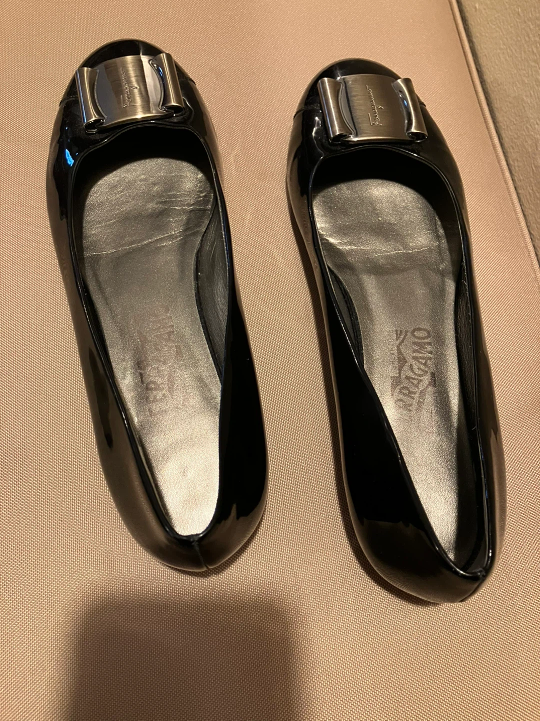 Salvatore Ferragamo Black Patent Leather Flats