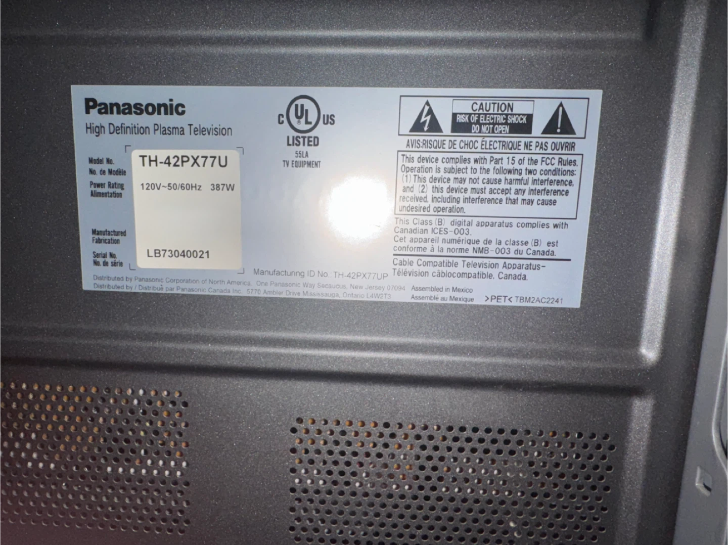 Panasonic TH-42PX77U 42" Plasma TV - photo 2