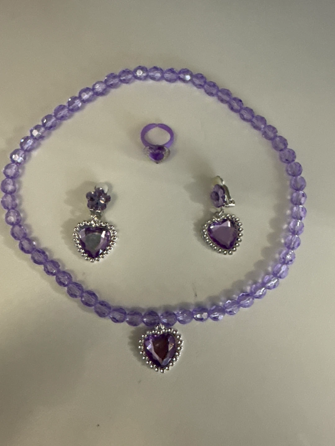 Purple Heart Necklace, Earrings & Ring Set