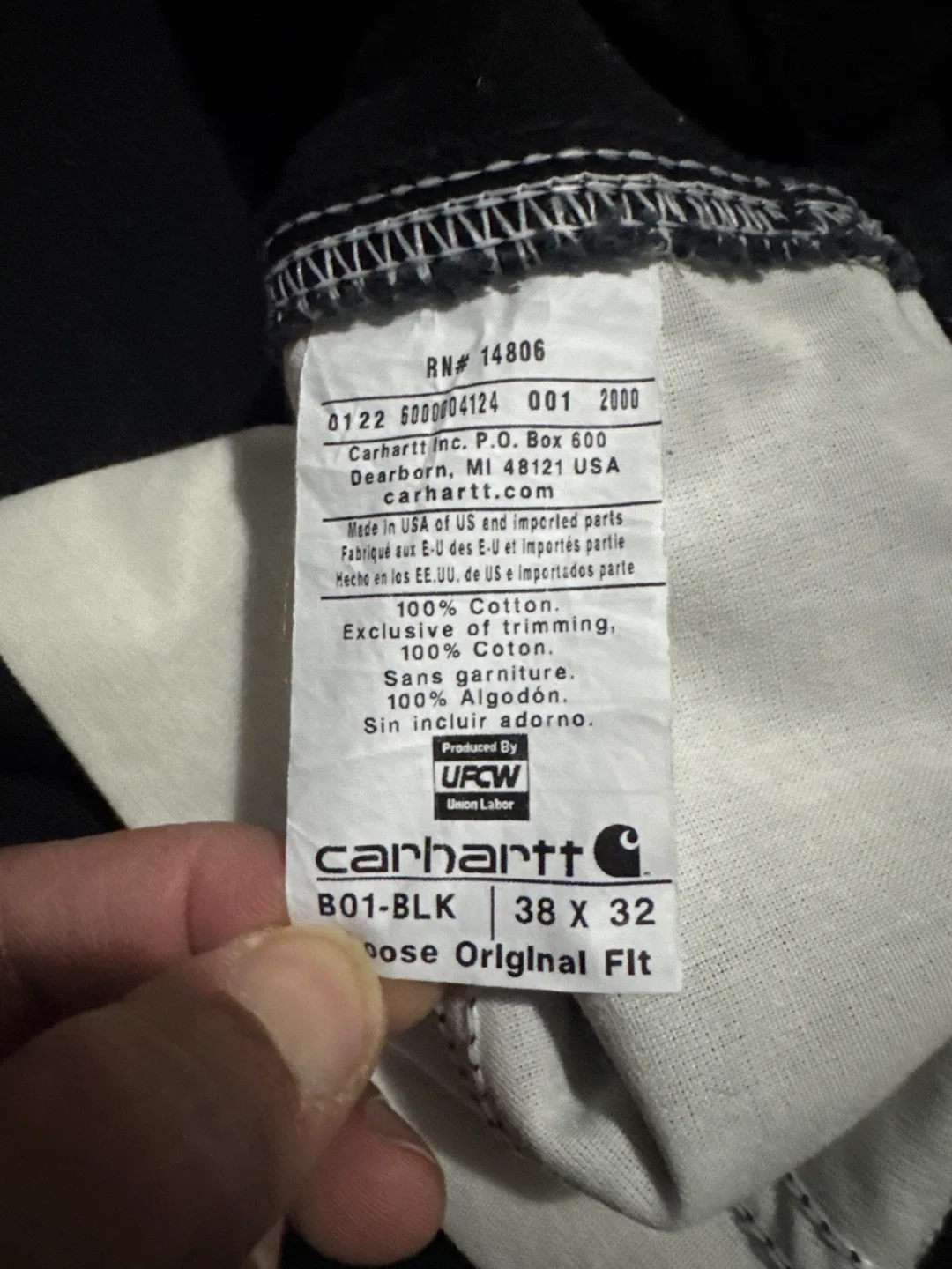 Carhartt B01-BLK Black Pants 38 x 32 image indicator(2)