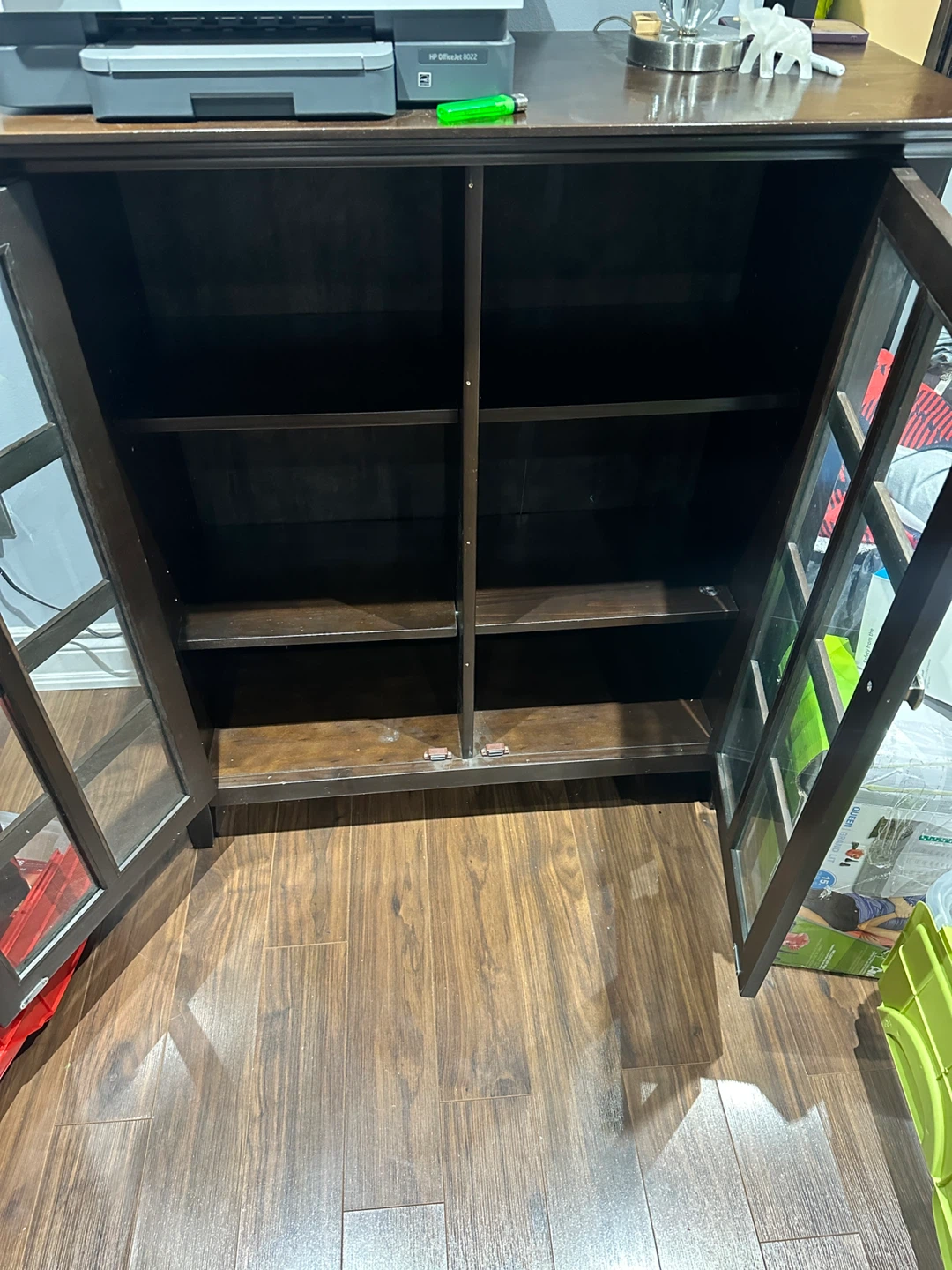 Dark Brown Wooden Cabinet with Glass Doors - photo 2