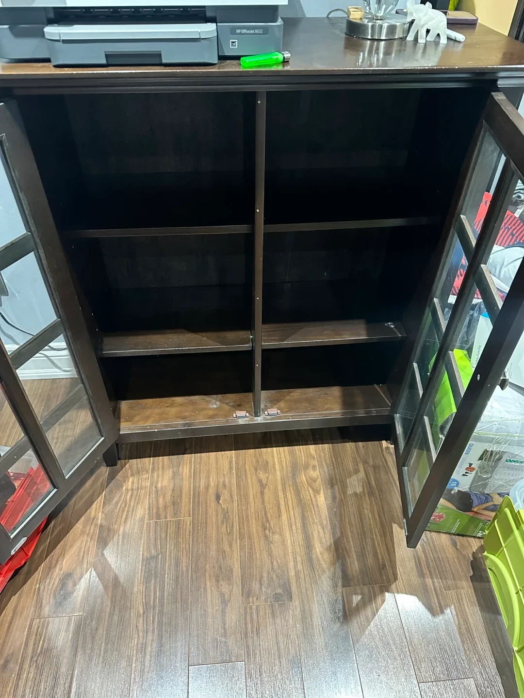 Dark Brown Wooden Cabinet with Glass Doors image indicator(2)