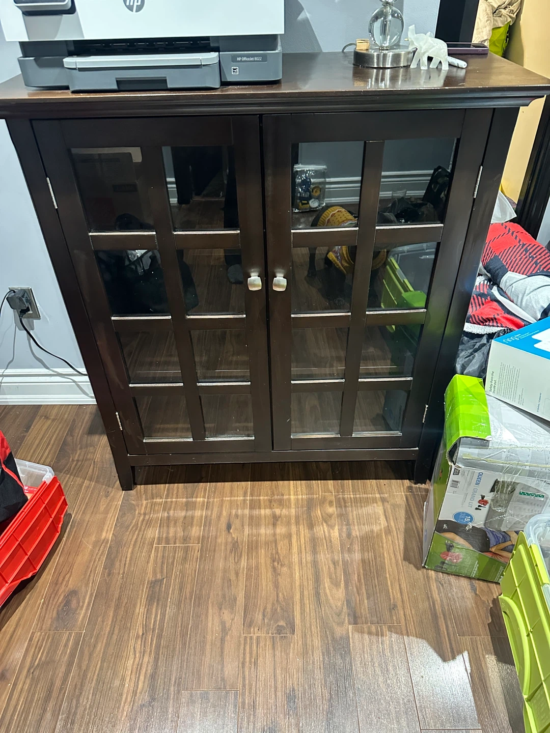 Dark Brown Wooden Cabinet with Glass Doors