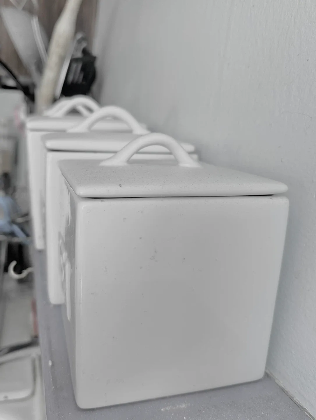 White Ceramic Kitchen Canisters - Sugar, Flour, Coffee, Tea image indicator(3)