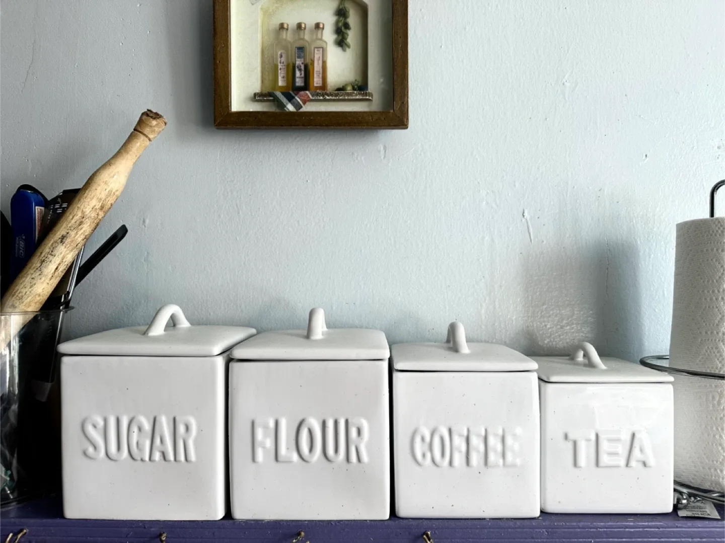 White Ceramic Kitchen Canisters - Sugar, Flour, Coffee, Tea thumbnail