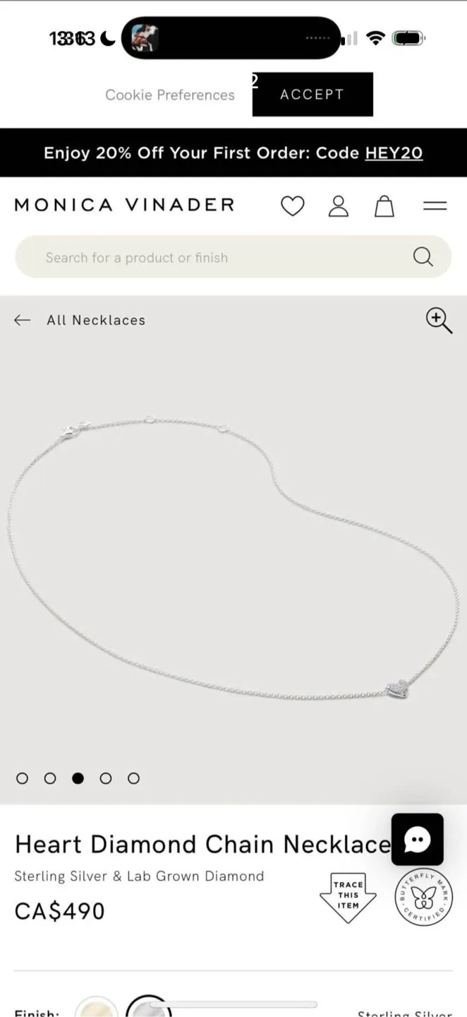 Monica Vinader Heart Diamond Chain Necklace image indicator(2)