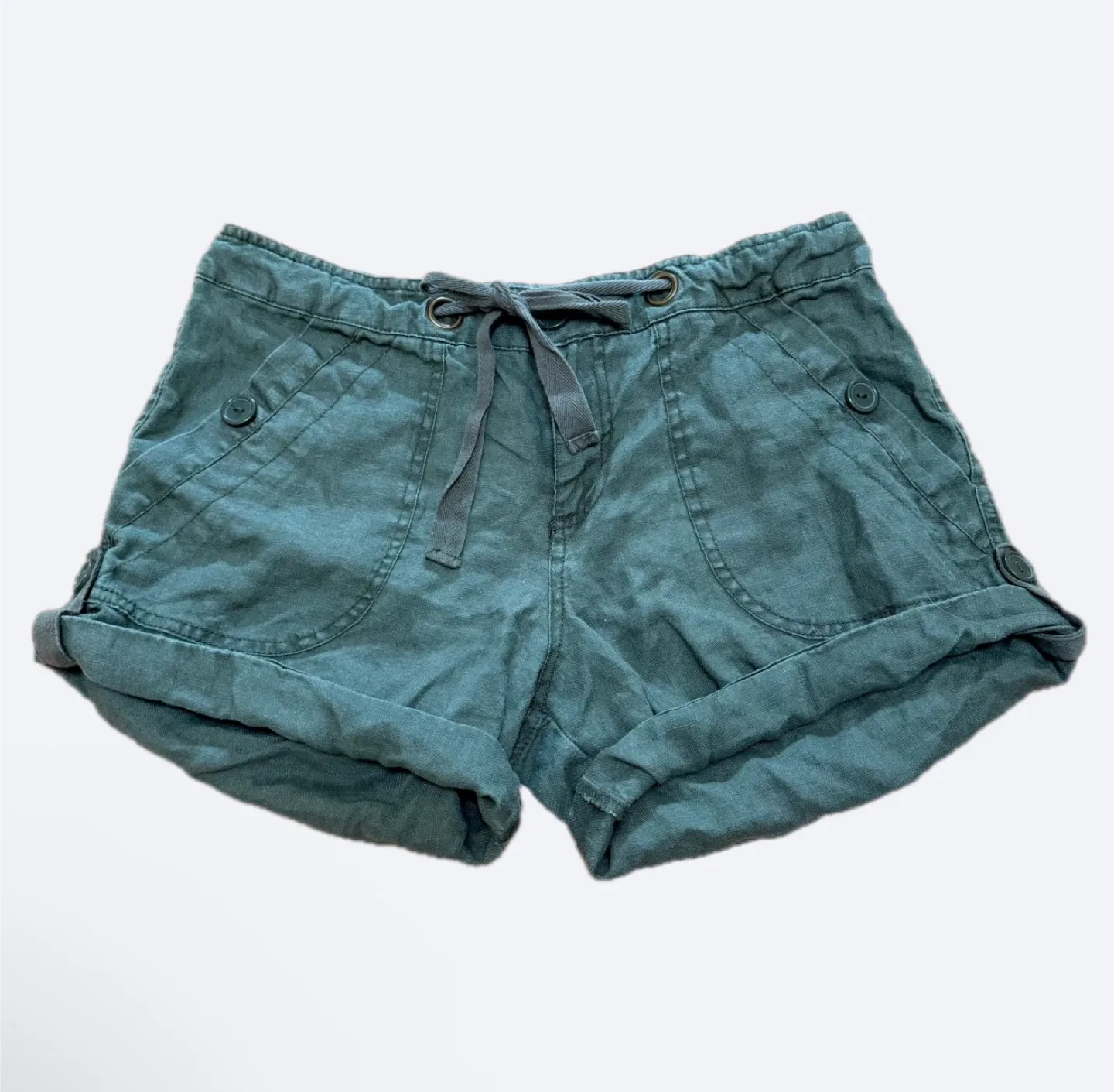 Sanctuary Draw String Shorts Size 29 Green Olive 100% Linen thumbnail