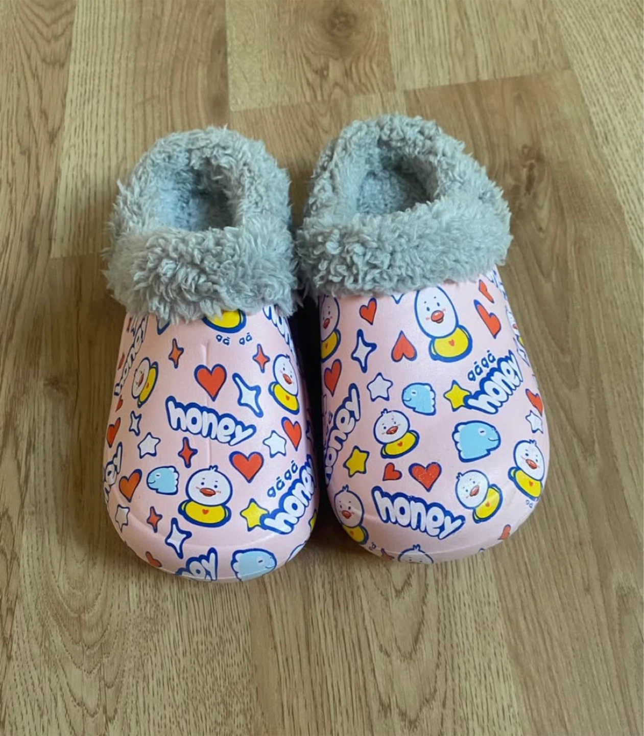 Honey Duck Print Fur Lined Clogs - Size 12 Little Kid