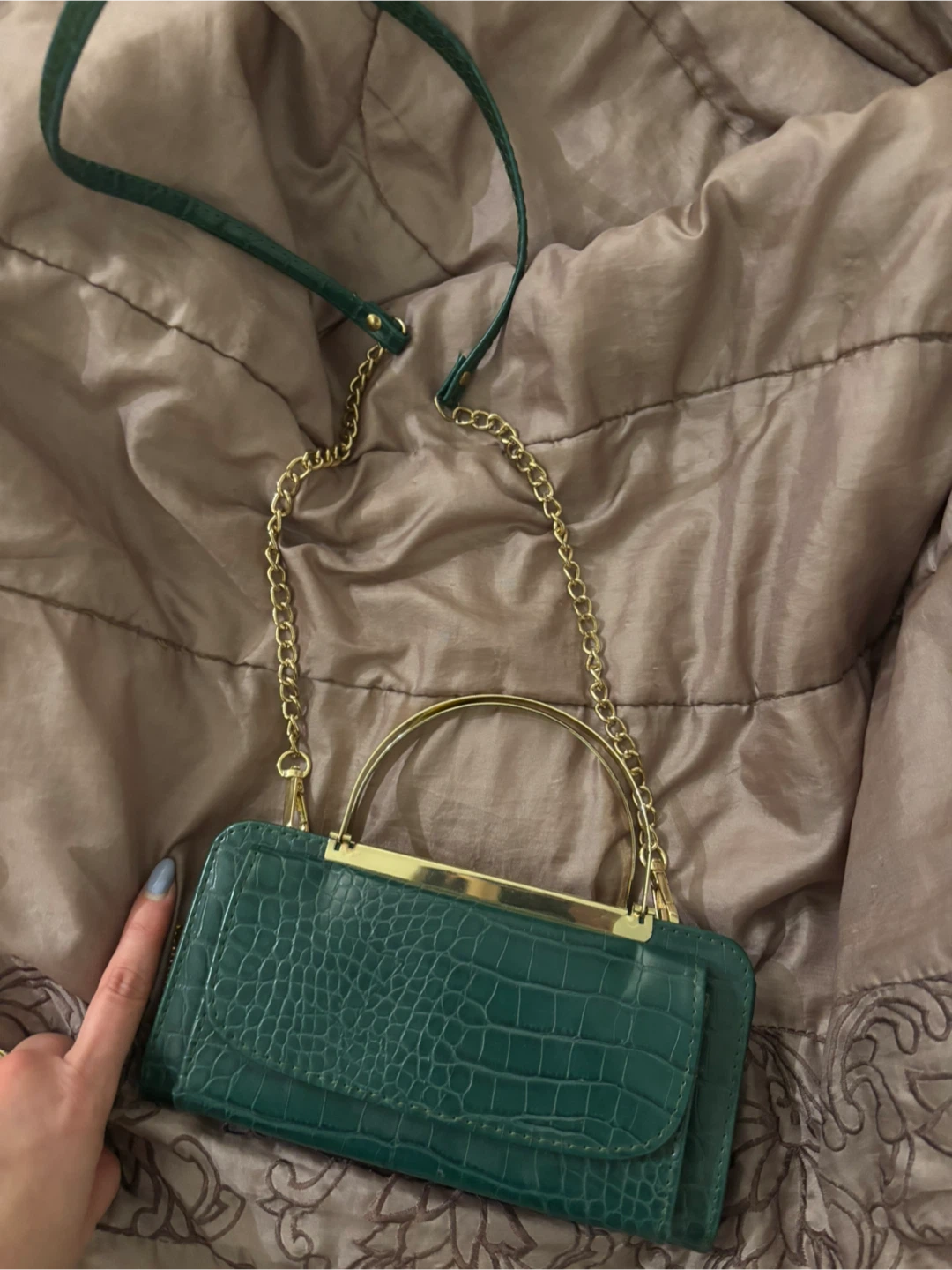 Green Crocodile Print Crossbody Bag