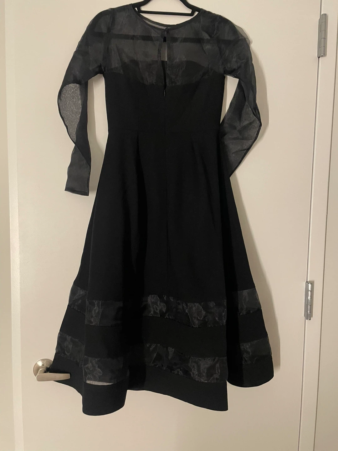 Black Fit and Flare Dress with Sheer Sleeves - photo 2