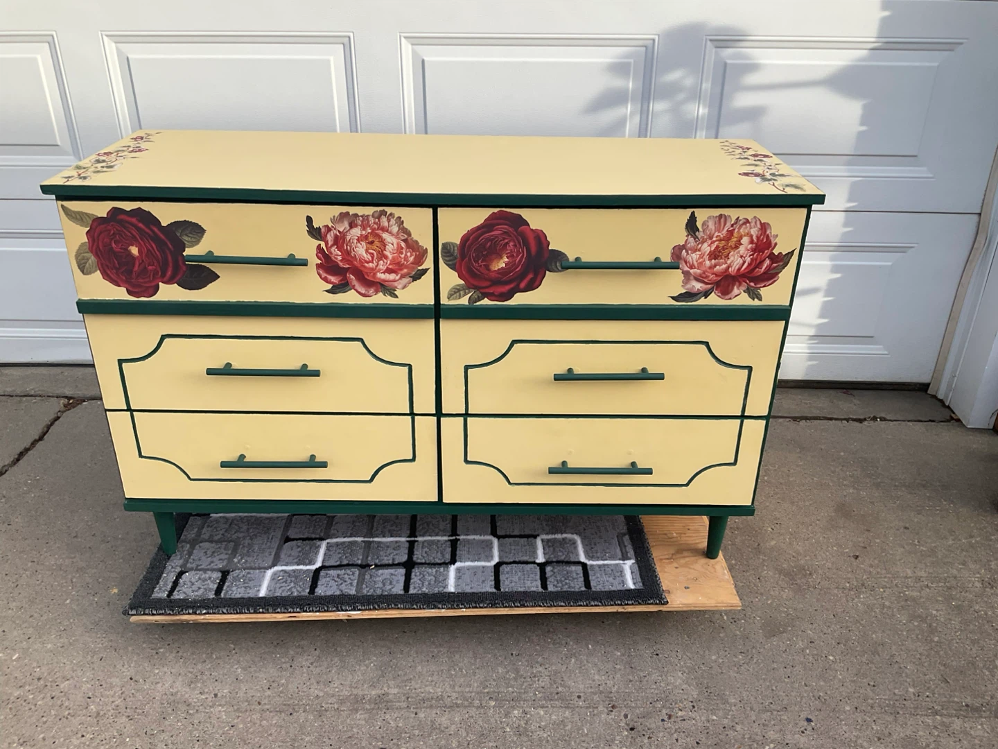 Vintage Yellow Floral Dresser