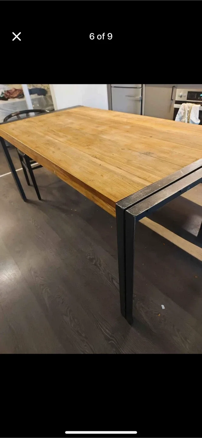 CB2 Wooden Dining Table with Metal Frame image indicator(5)