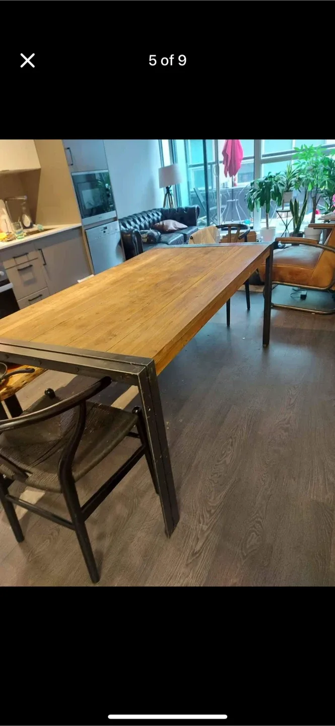 CB2 Wooden Dining Table with Metal Frame image indicator(6)