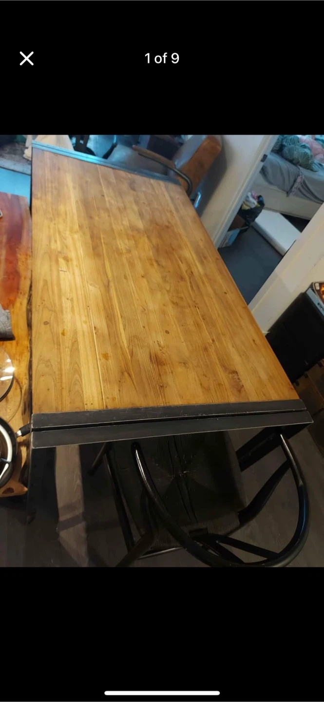 CB2 Wooden Dining Table with Metal Frame