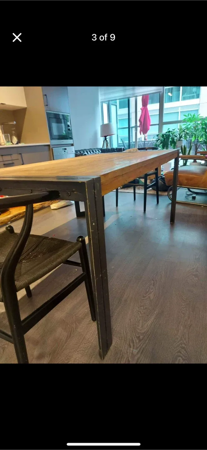 CB2 Wooden Dining Table with Metal Frame image indicator(3)