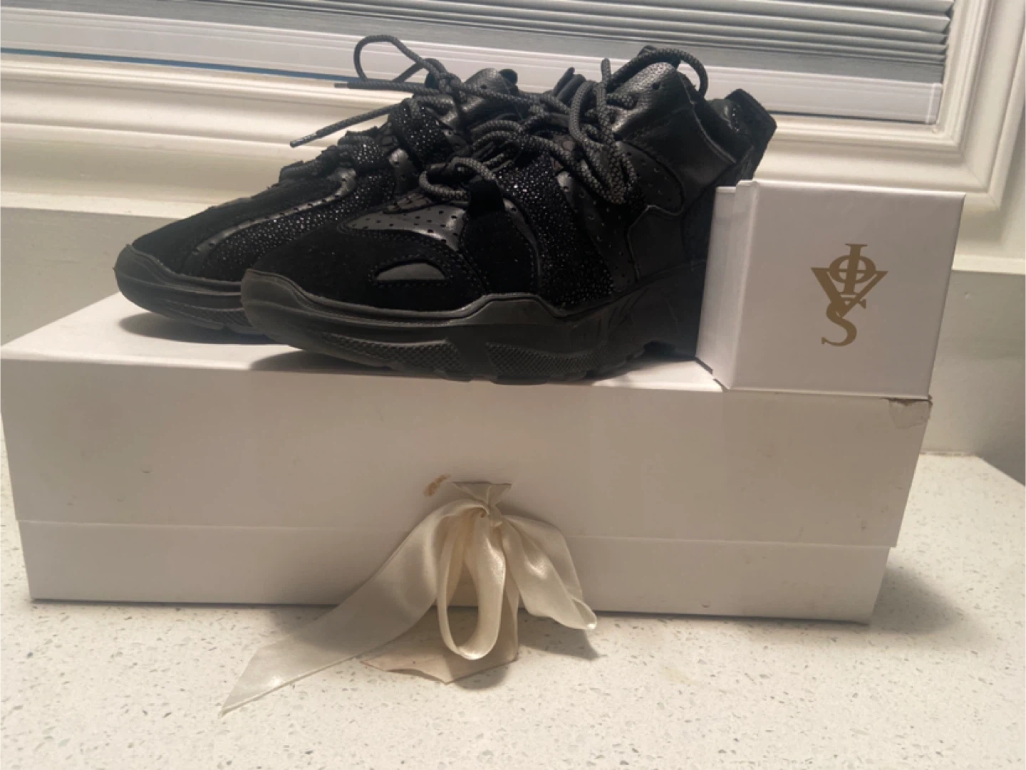 J/SLIDES NYC Black Leather Sneakers, Size 12