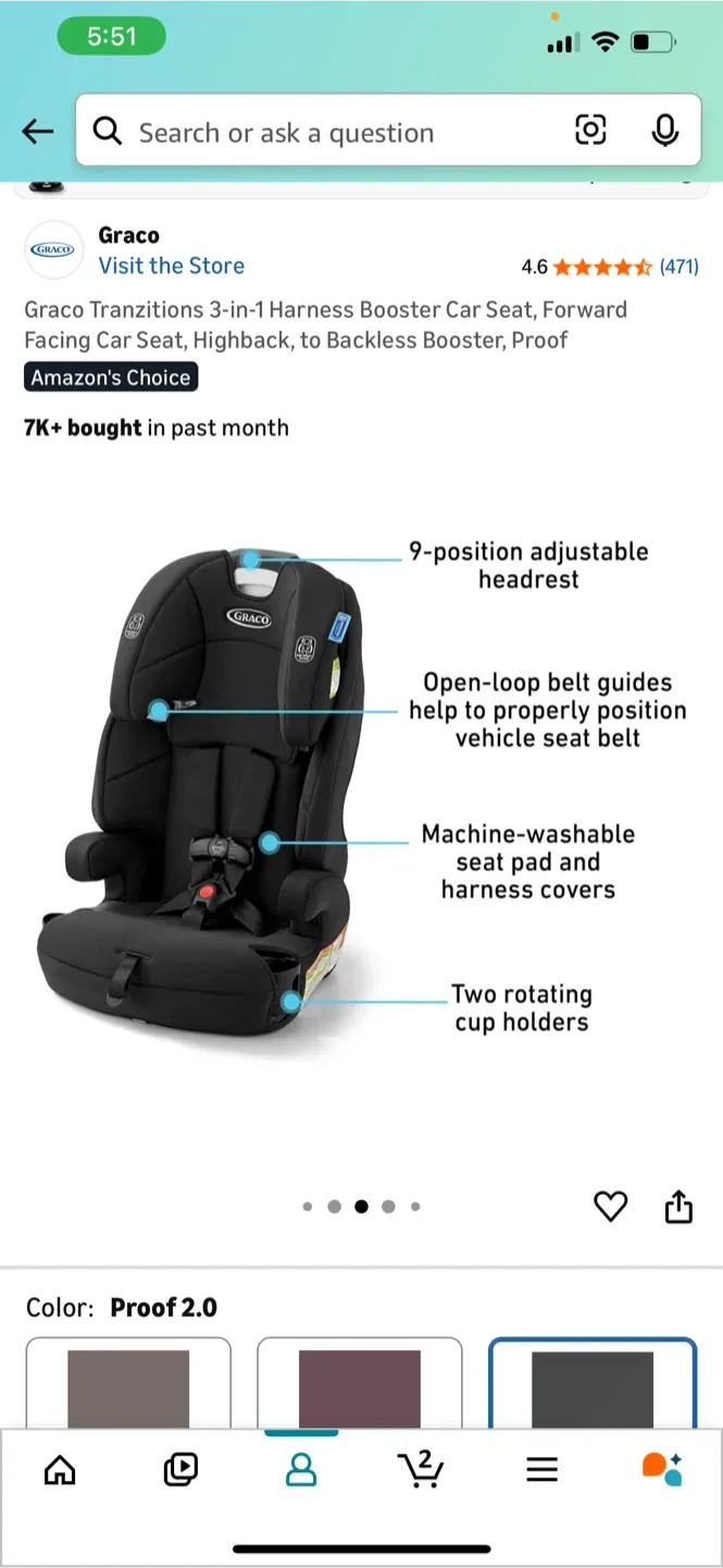 Graco Tranzitions 3-in-1 Harness Booster Car Seat - Proof 2.0 image indicator(3)