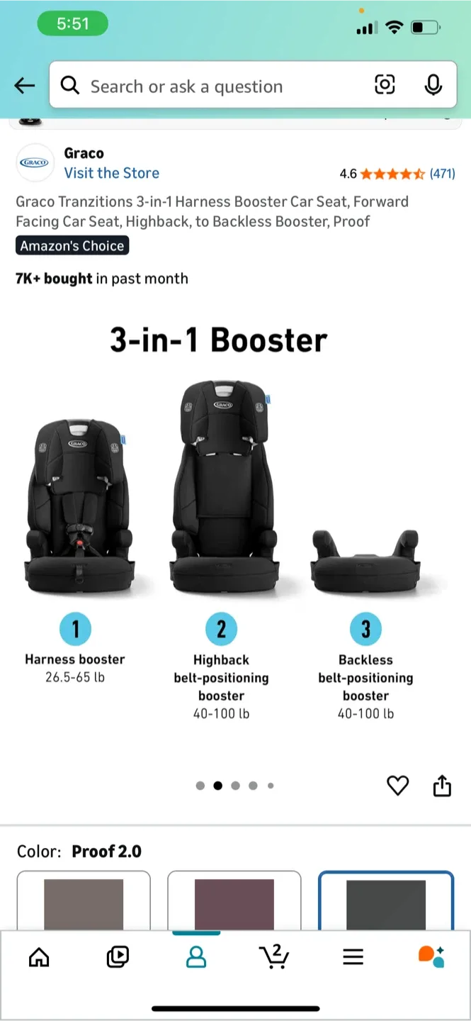 Graco Tranzitions 3-in-1 Harness Booster Car Seat - Proof 2.0 image indicator(2)
