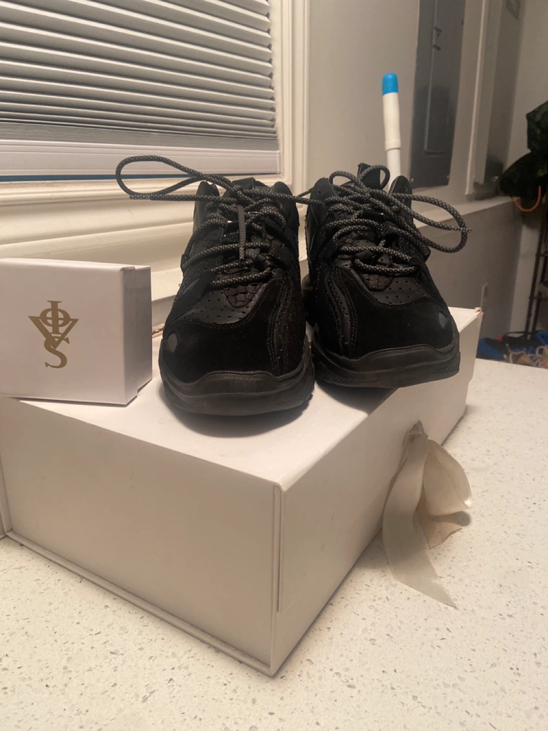 J/SLIDES NYC Black Leather Sneakers, Size 12 - photo 2