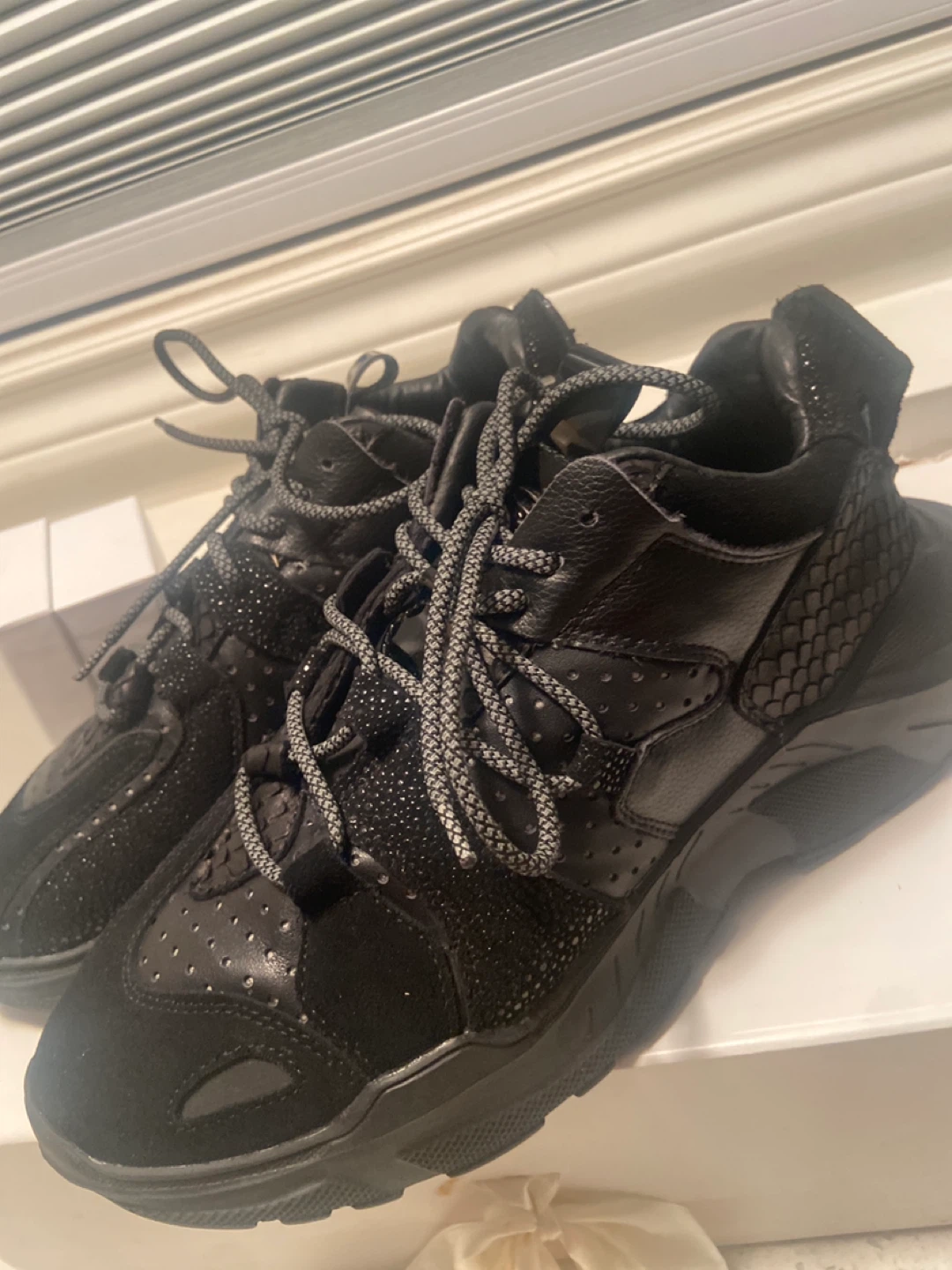J/SLIDES NYC Black Leather Sneakers, Size 12 - photo 3