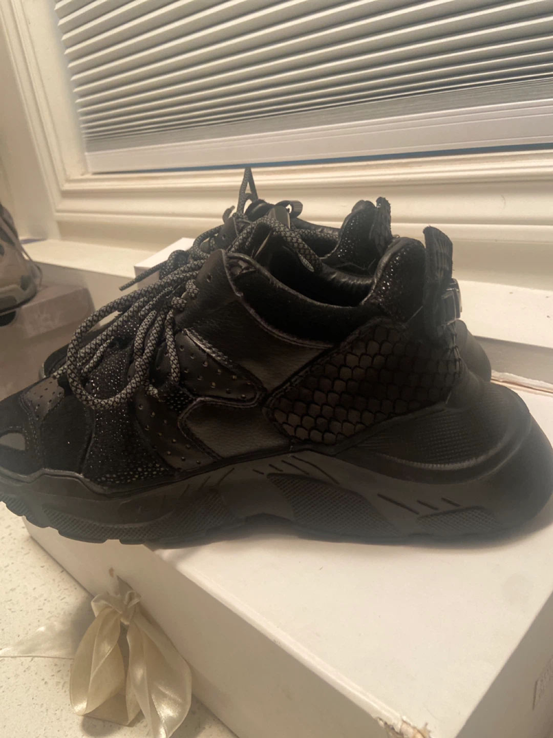 J/SLIDES NYC Black Leather Sneakers, Size 12 - photo 4