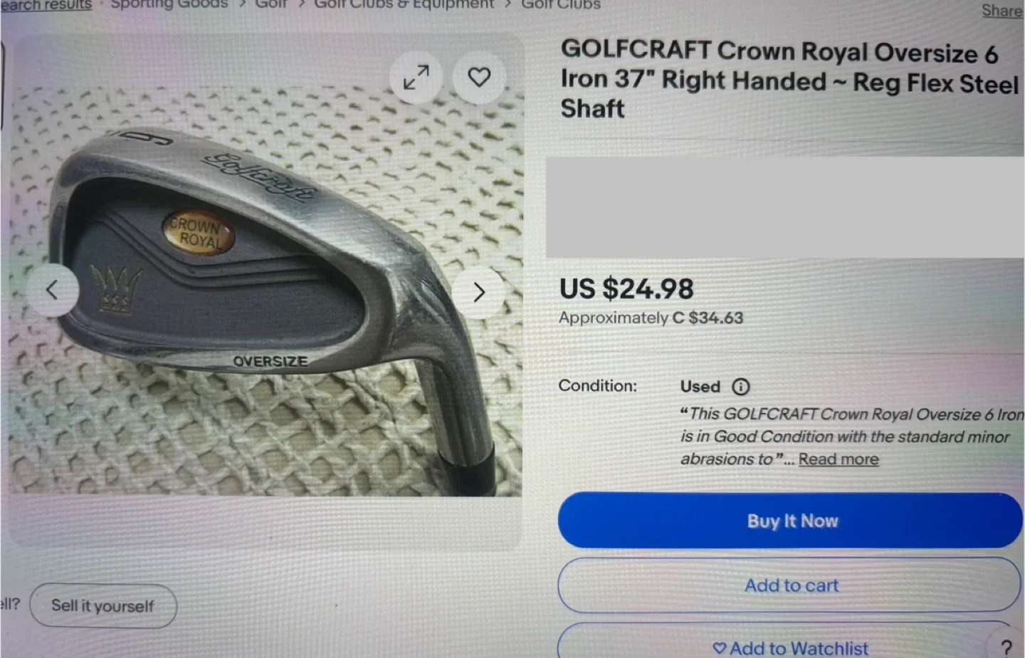 Crown Royal Oversize #6 Iron with cover. image indicator(6)