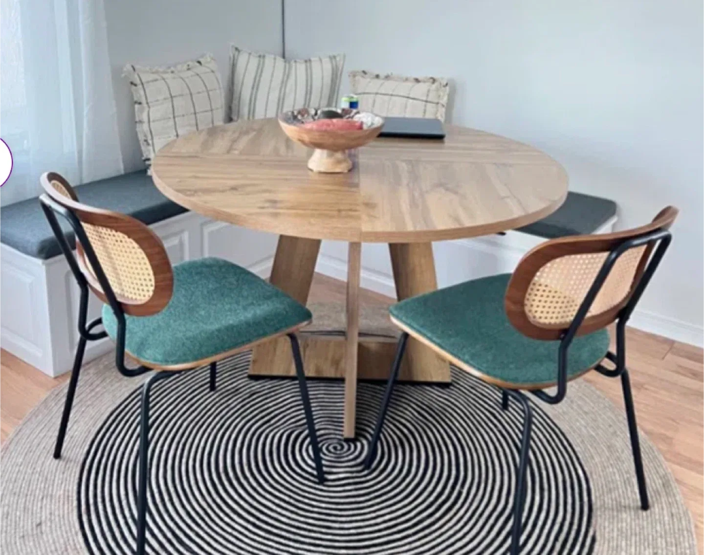 Sirine Linen Modern Side Chair with Rattan Back image indicator(3)