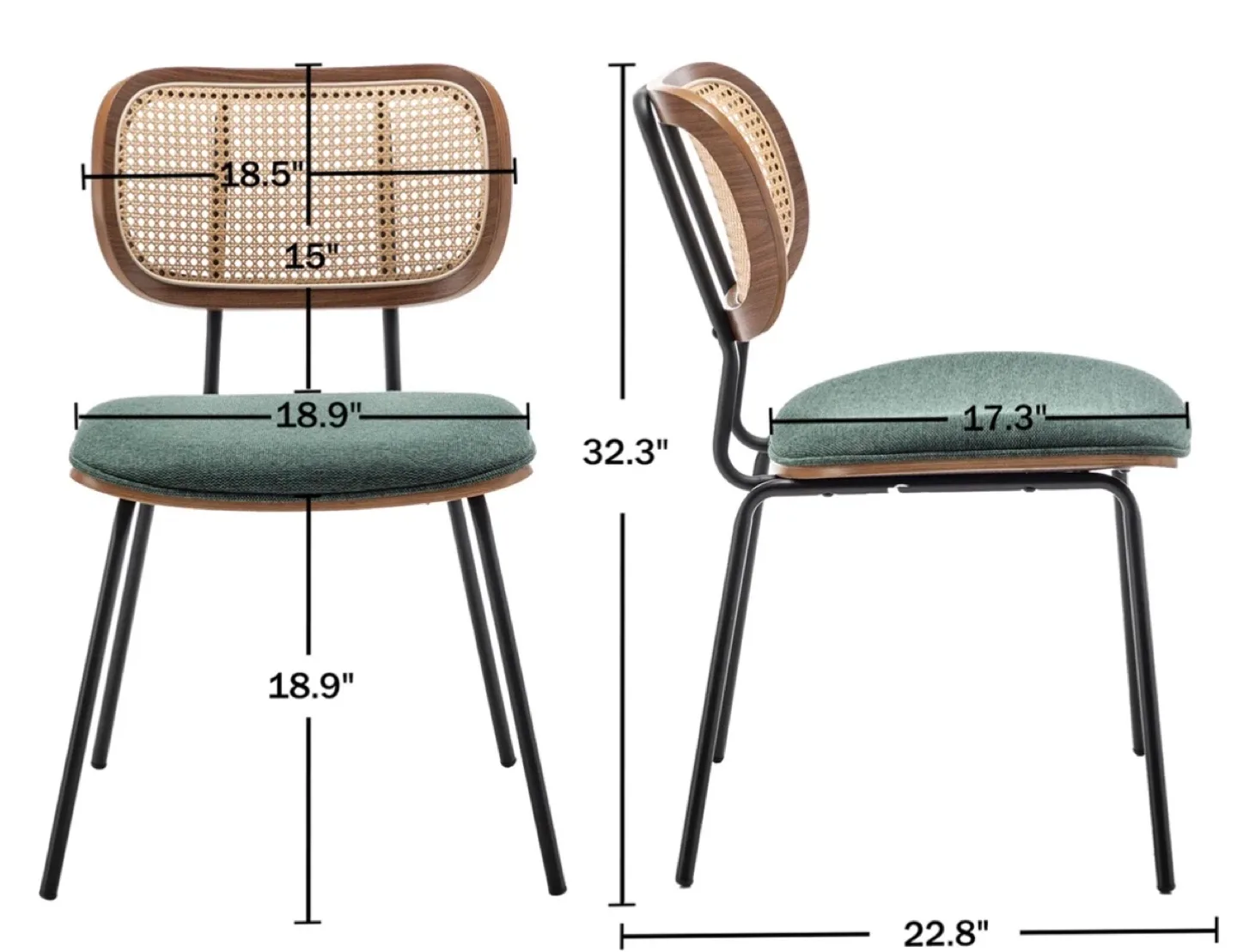 Sirine Linen Modern Side Chair with Rattan Back image indicator(2)
