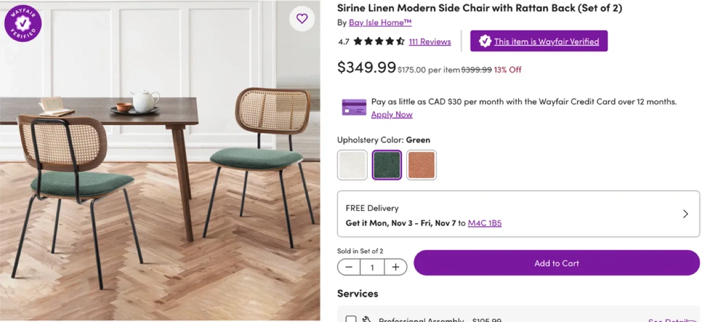 Sirine Linen Modern Side Chair with Rattan Back image indicator(4)