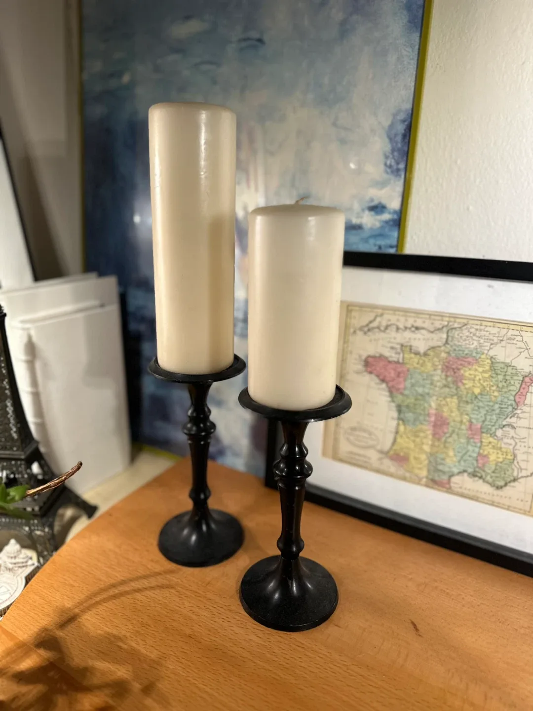 Black Metal Candle Holders - Set of Two with Pillar Candles thumbnail