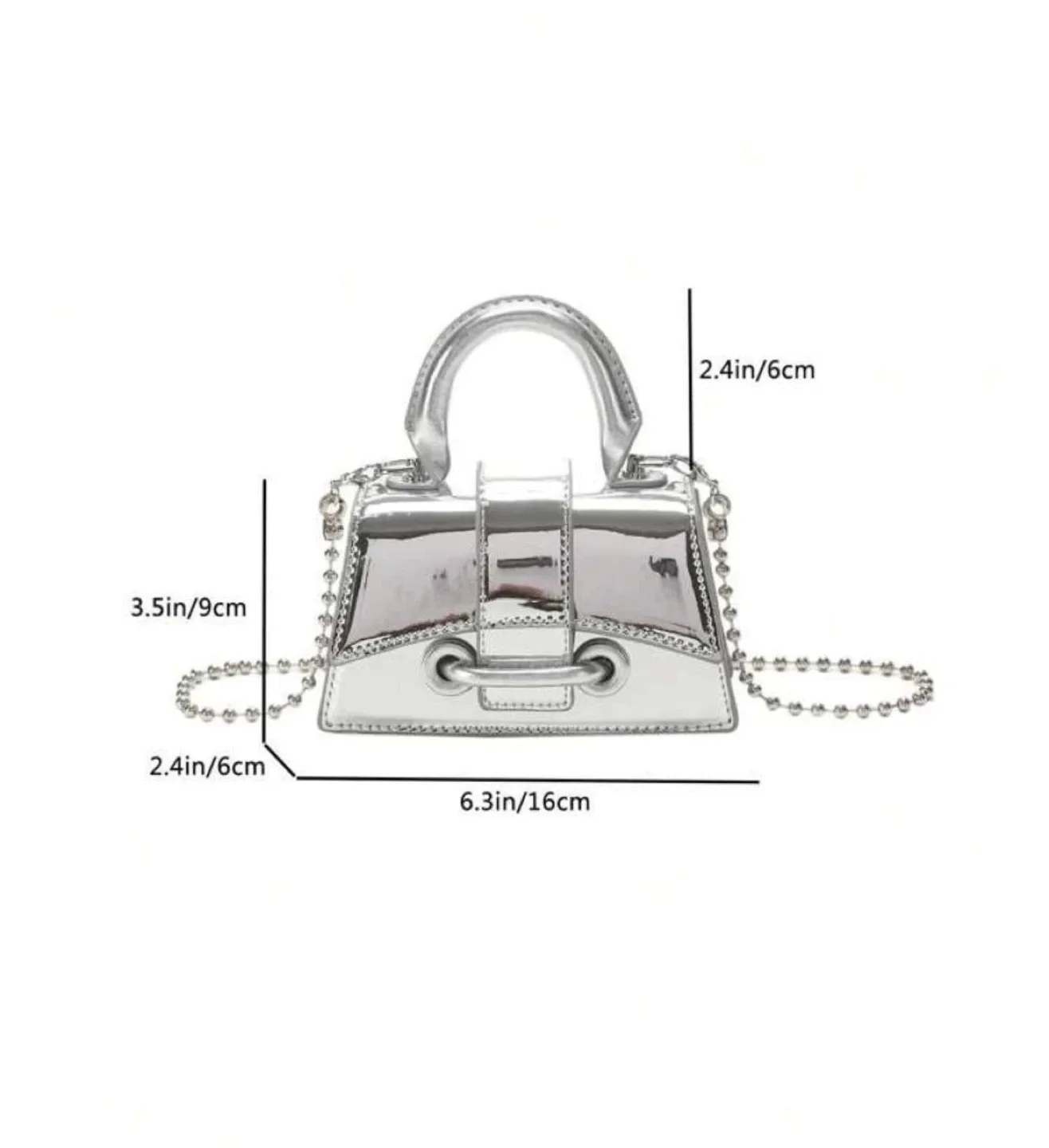 Silver mini mirror bag with chain strap image indicator(2)