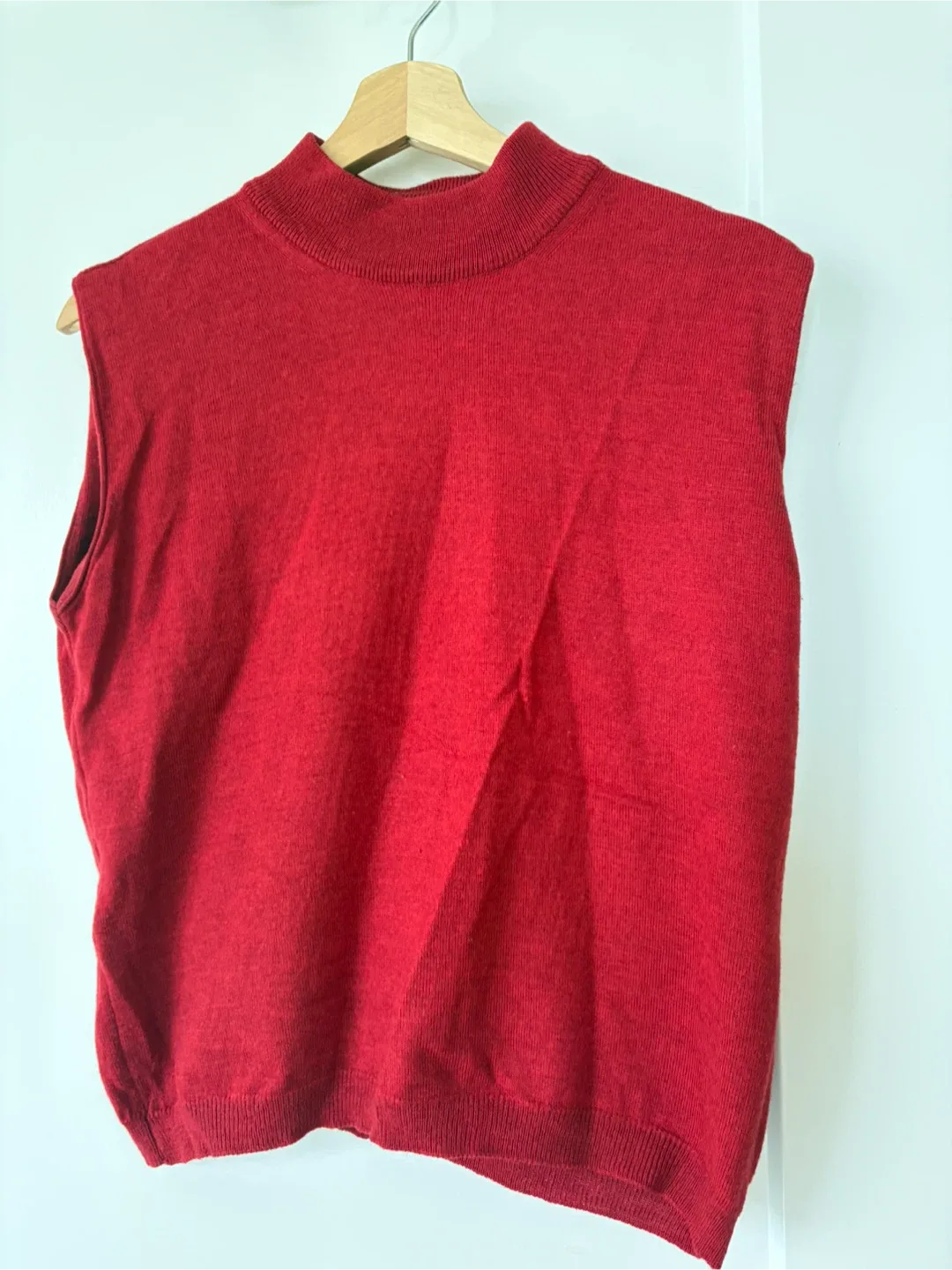Wool Red Sleeveless Mock Neck Top thumbnail