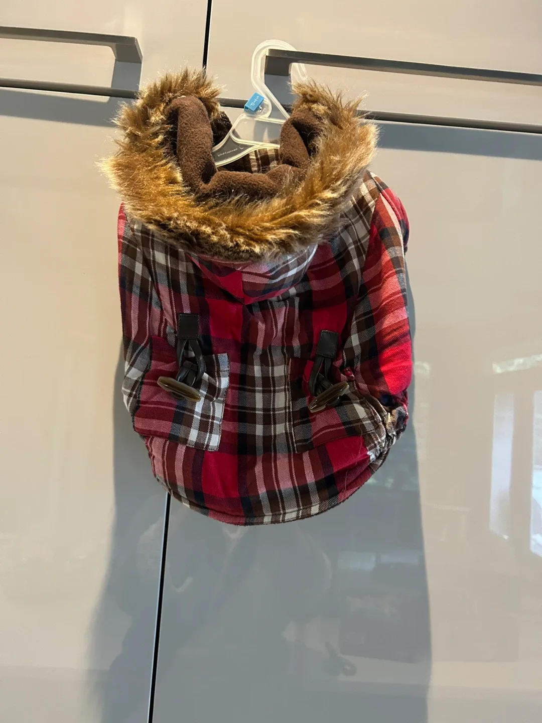 Dog coat, size medium, red plaid