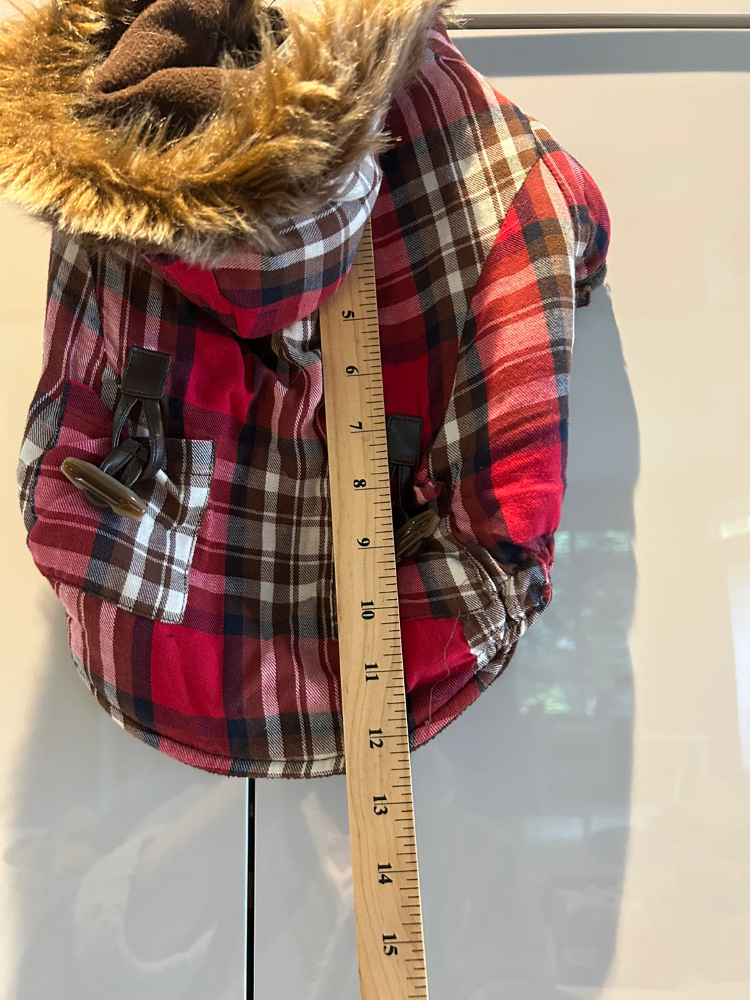 Dog coat, size medium, red plaid - photo 4