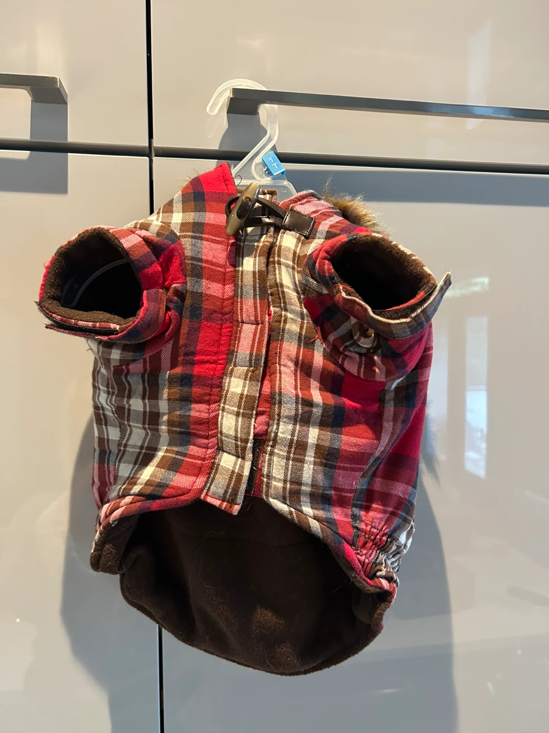 Dog coat, size medium, red plaid - photo 3