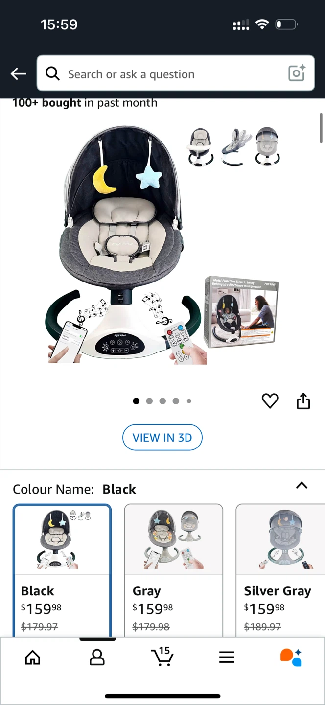 5-Speed Electric Baby Swing - Black - photo 2