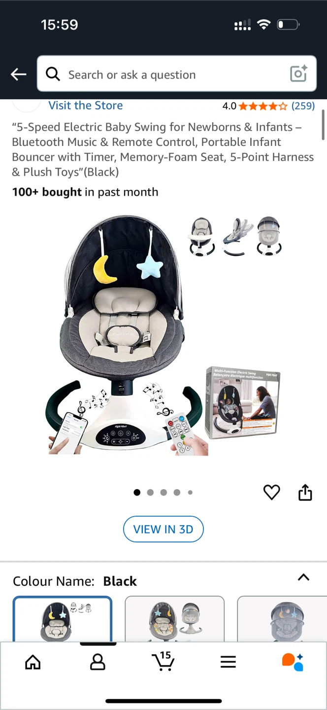 5-Speed Electric Baby Swing - Black