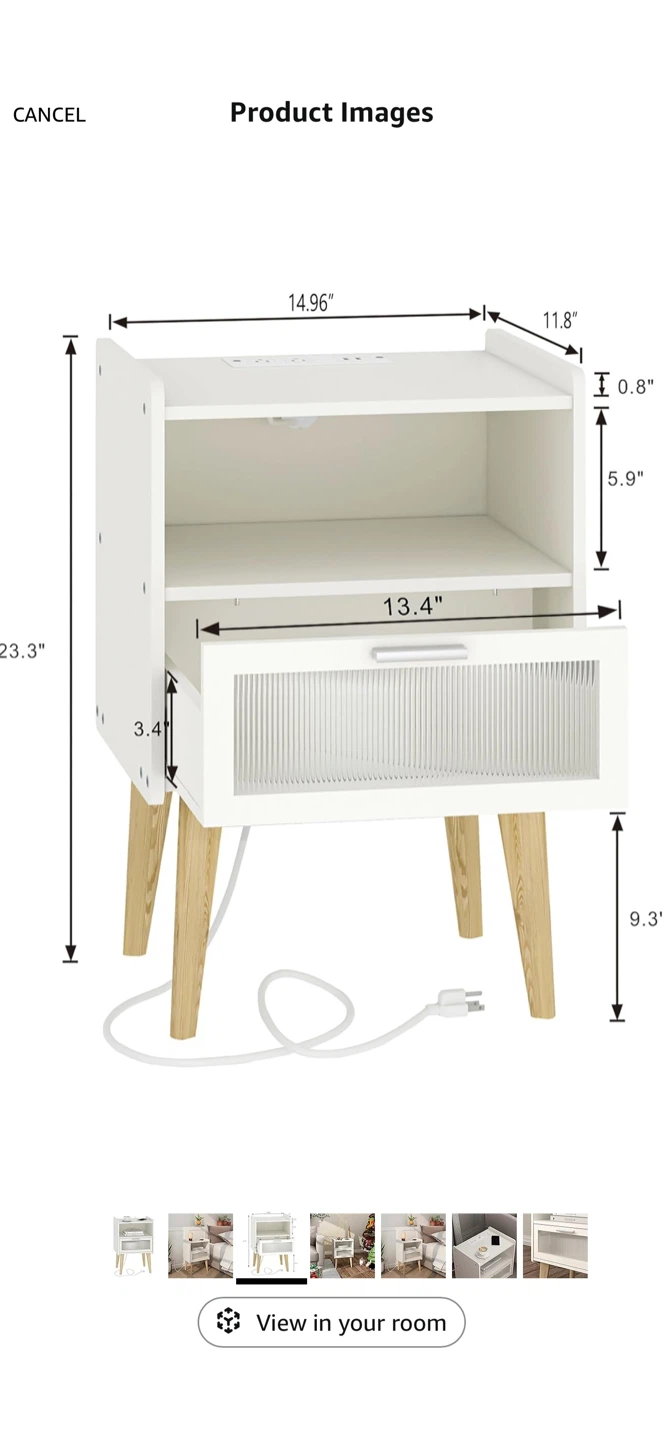 White Nightstand with Charging Station - photo 3