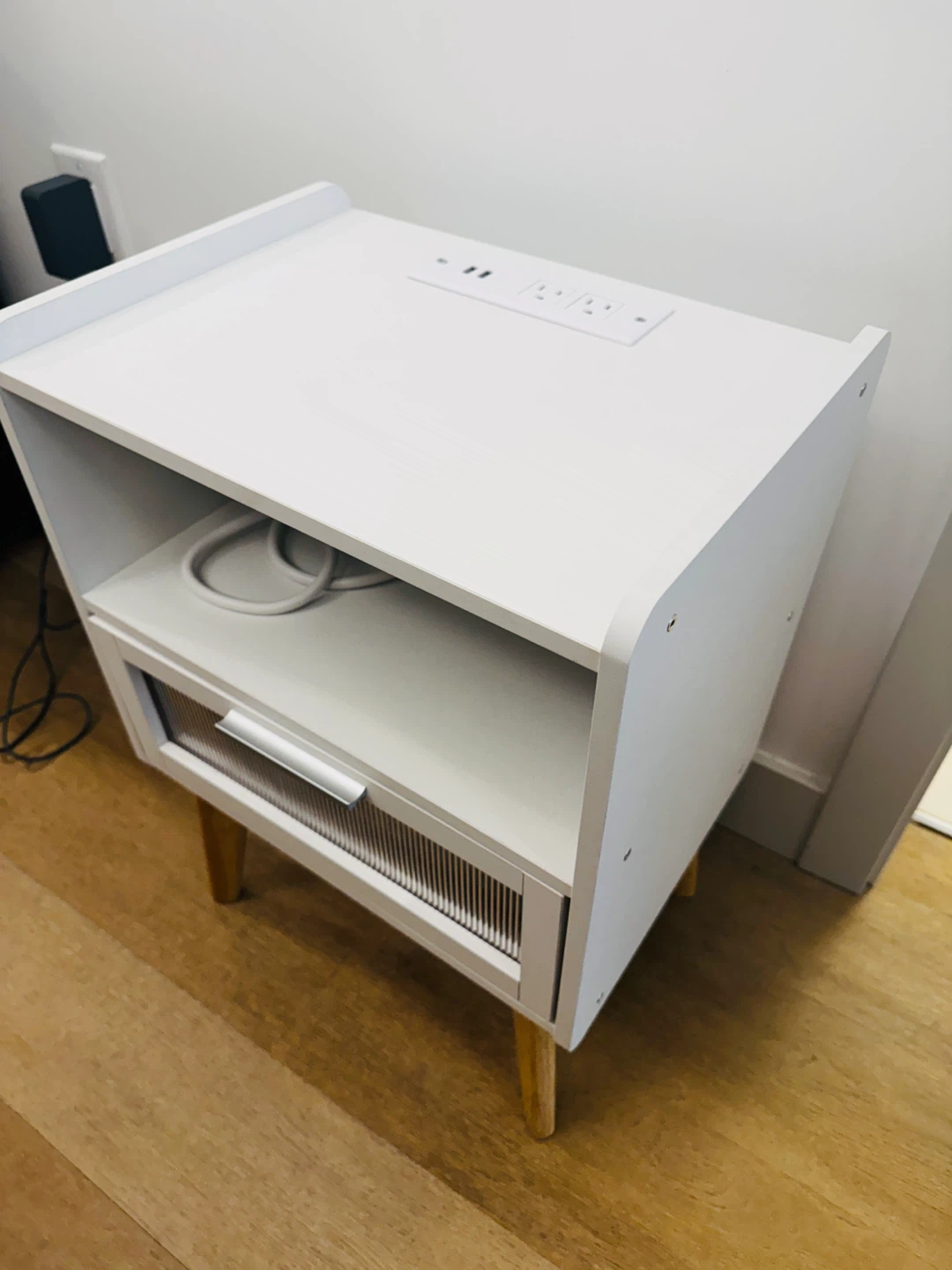 White Nightstand with Charging Station