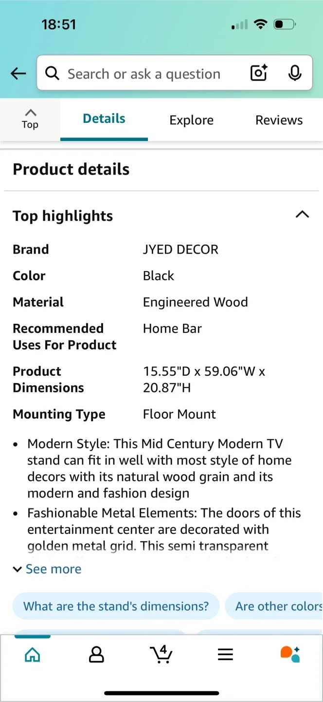 JYED DECOR Mid Century Modern TV Stand - Black image indicator(2)