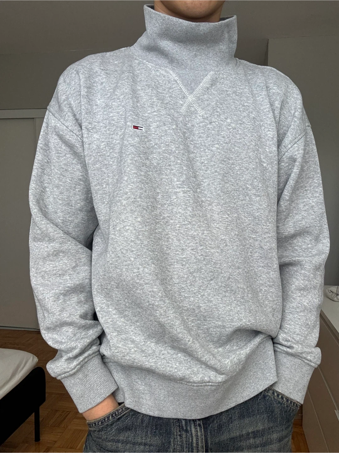 Tommy Jeans Grey Mock Neck Sweatshirt - Size M