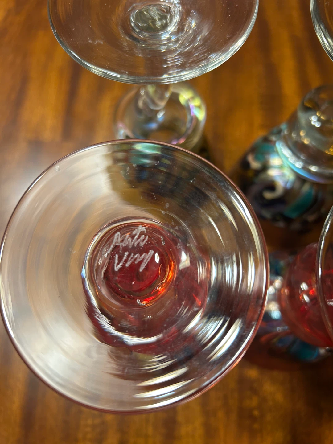 Artist Signed Studio Glass Hand Blown Wine Glasses - photo 2