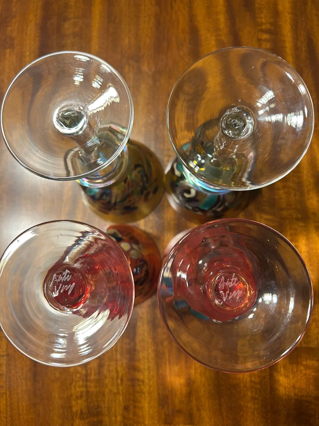 Vintage Artist Signed Studio Glass Hand Blown Wine Glasses image indicator(4)