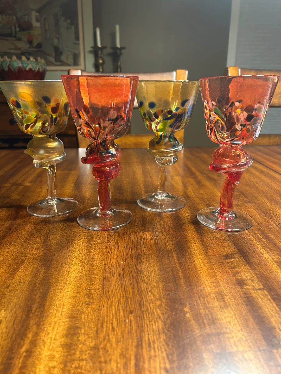 Artist Signed Studio Glass Hand Blown Wine Glasses