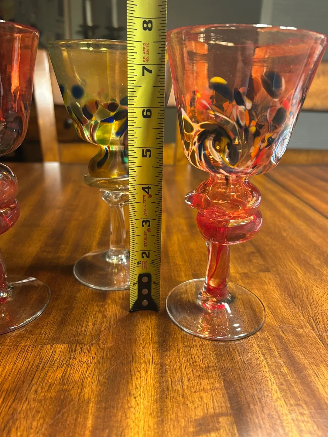 Vintage Artist Signed Studio Glass Hand Blown Wine Glasses image indicator(5)